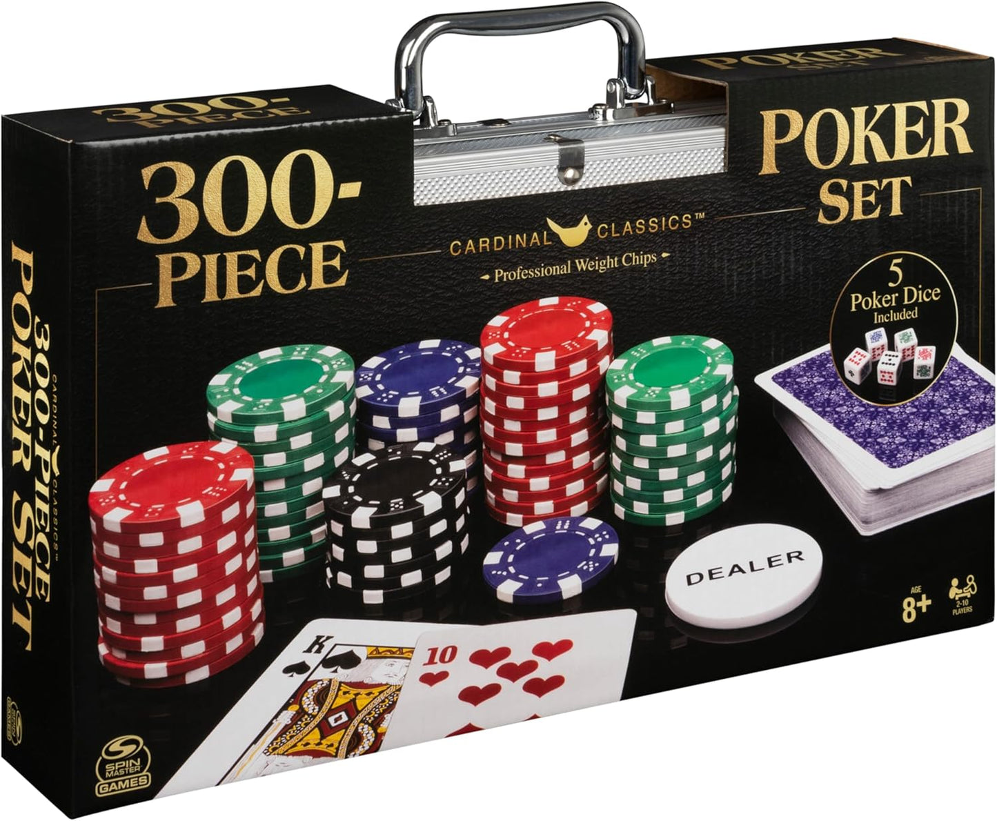Spin Master Games, Cardinal Classics, 300-Piece Poker Set with Aluminum Carrying Case & Professional Weight Chips & Poker Dice, for Ages 8+ Nirvana Guru