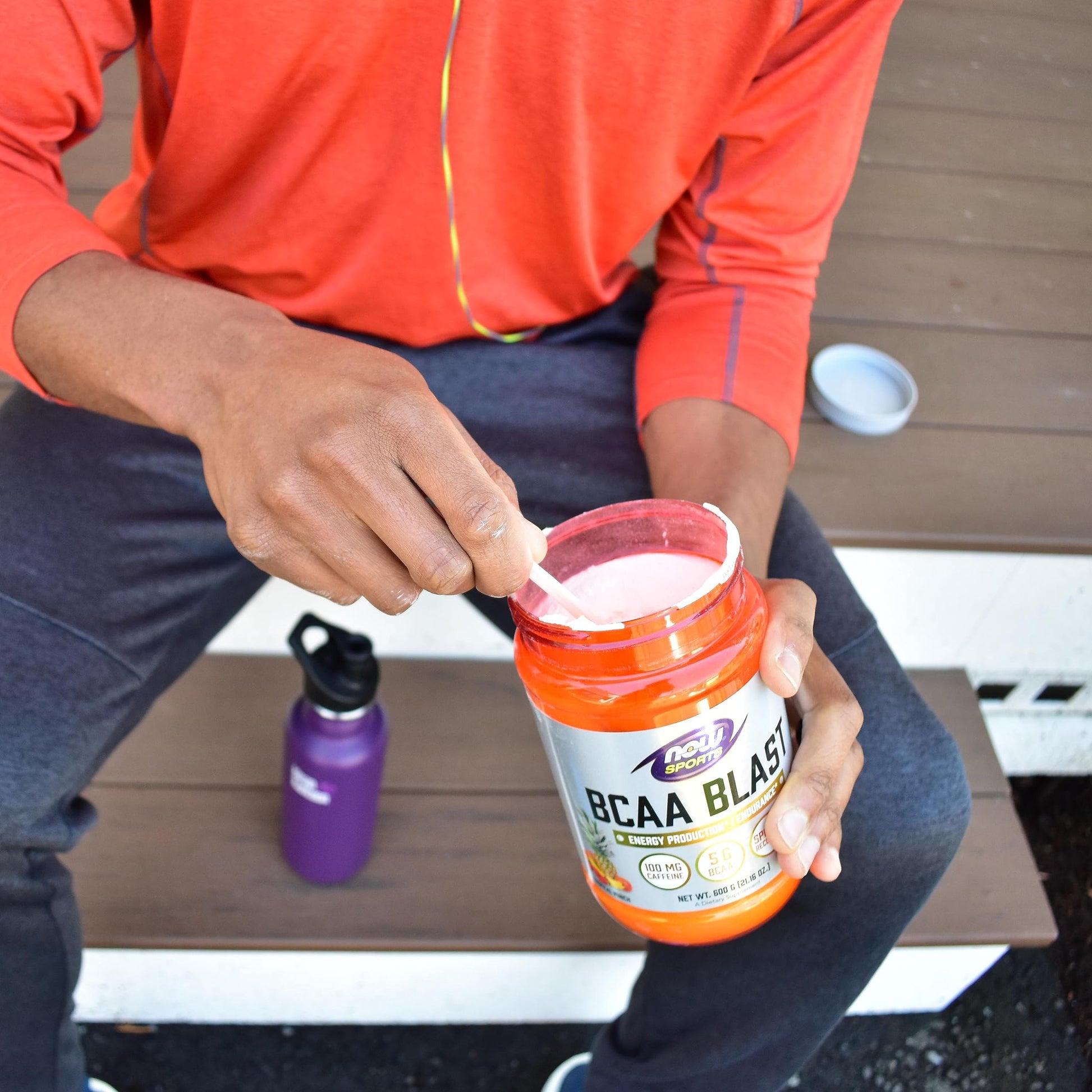 NOW Foods Sports Nutrition, BCAA Blast Powder, 5 g BCAA, 100 mg Caffeine, Tropical Punch, 600-Grams - Nirvana Guru