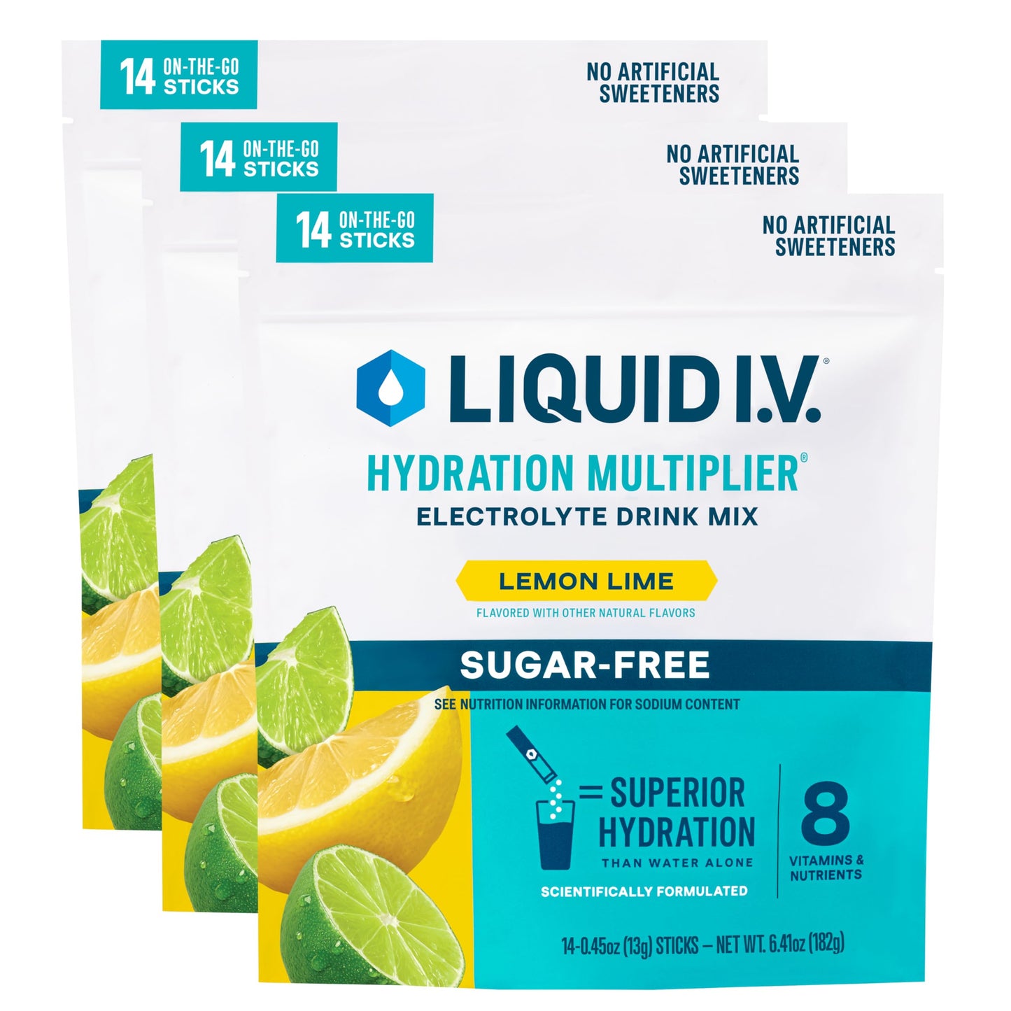 Liquid I.V.® Hydration Multiplier Sugar-Free - Rainbow Sherbet | Electrolyte Powder Drink Mix | 3 Pack (42 Servings) - Nirvana Guru