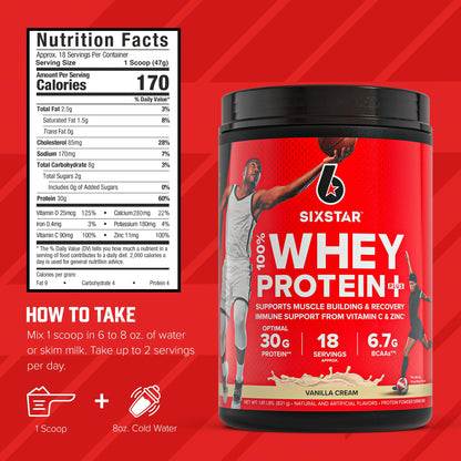 Six Star Whey Protein Powder Plus - Muscle Building & Recovery Formula with Whey Isolate Powder, BCAAs, 30g Protein, Immune Support - Post-Workout Supplement - Triple Chocolate, 1.8 lbs