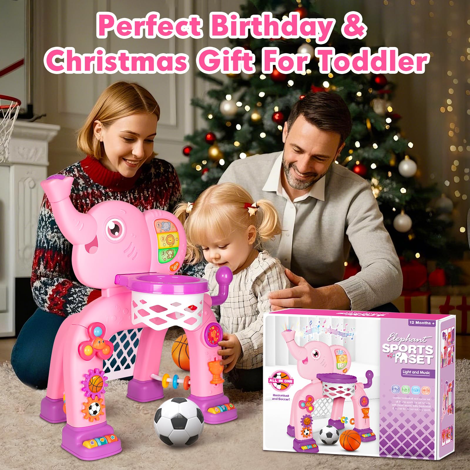 Toddler Basketball Hoop & Soccer Goal, Toys for 1 2 3 Year Old Boys Girls, Kids Sports Toy with Light Sound Music, Montessori Toys for Baby 12-18 Months, Christmas Birthday Gifts for Ages 1-3(Blue） Nirvana Guru