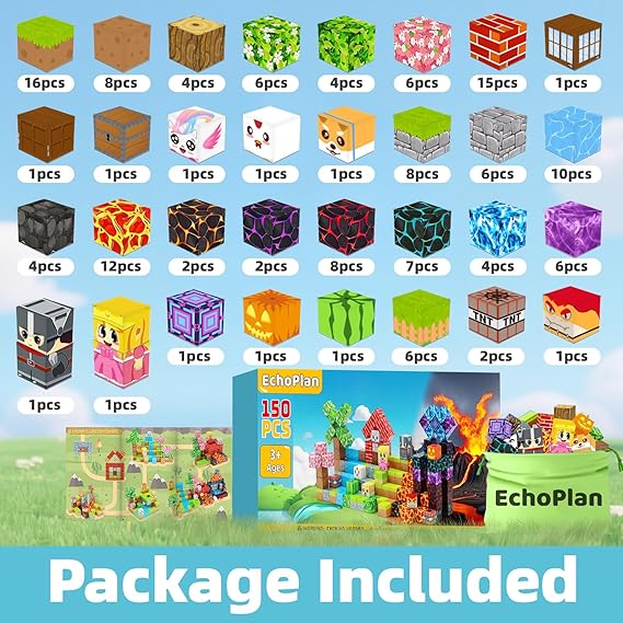 EchoPlan 150PCS Magnetic Blocks, Magnetic Building Blocks, STEM Constructions Magnet Blocks for Boys Girls Age 3 4 5 6 7 8 9 10, Sensory Stacking Toy Christmas Birthday Gifts for Kids, 1" Large Size nirvanaguru