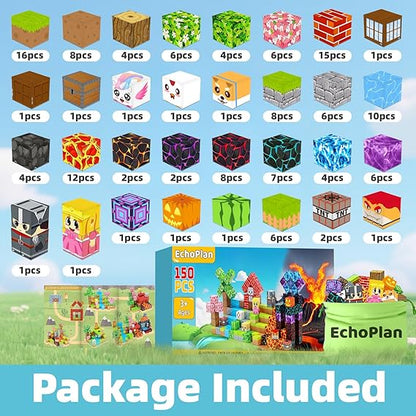 EchoPlan 150PCS Magnetic Blocks, Magnetic Building Blocks, STEM Constructions Magnet Blocks for Boys Girls Age 3 4 5 6 7 8 9 10, Sensory Stacking Toy Christmas Birthday Gifts for Kids, 1" Large Size nirvanaguru