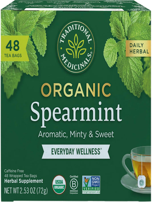 Traditional Medicinals Tea, Organic Spearmint, Supports Everyday Wellness, Healthy & Refreshing - 48 Tea Bags - Nirvana Guru