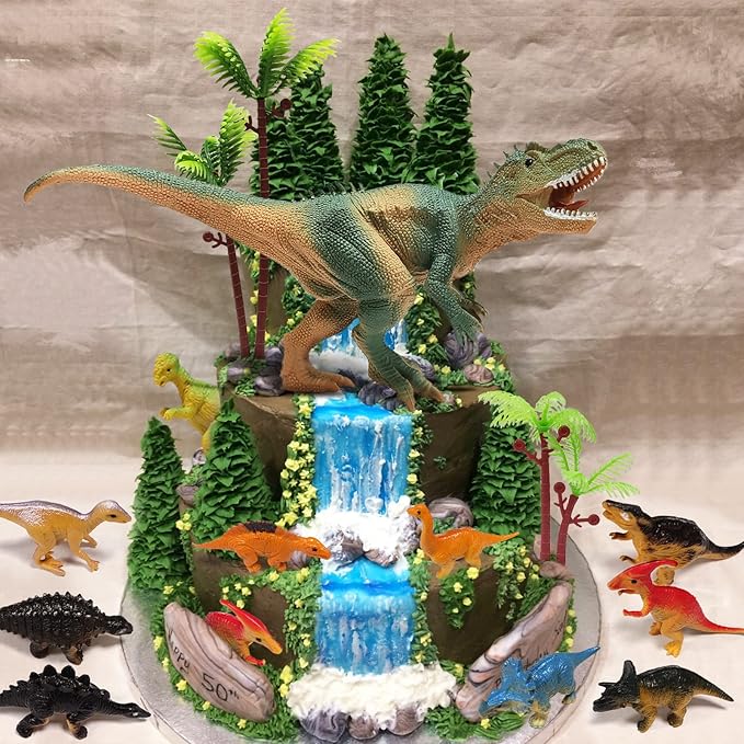 Dinosaur Themed Cake Toppers With Eggs Leaves Trees For Birthday Party , Wild Animals ,Kids Party Cake Decorations (Dinosaur-E), 26 PCS nirvanaguru