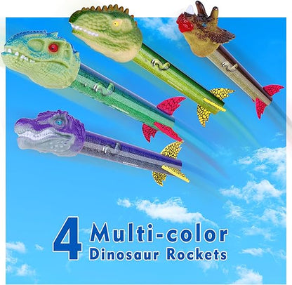Dinosaur Toy Rocket Launcher for Kids - Launch Up to 100 Ft, 4 Rockets, Outdoor Outside Toys for Kids, Dinosaur Toys, Birthday Gifts for 3 4 5 6 7 8-12 Year Old Boys Girls nirvanaguru