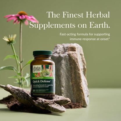 Gaia Herbs Quick Defense - Fast-Acting Immune Support Supplement for Use at Onset of Symptoms - with Echinacea, Black Elderberry, Ginger & Andrographis - 80 Vegan Liquid Phyto-Capsules (8-Day Supply) - Nirvana Guru