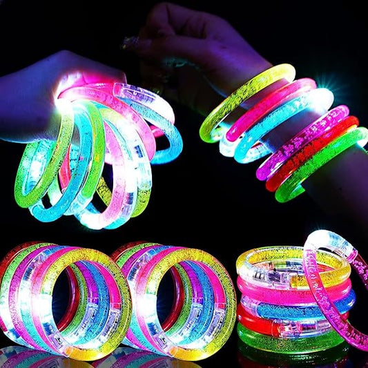 24Pcs Glow in the Dark Party Supplies for Kids/Adults, Flashing Light up Toys LED Bracelets Halloween Glow Sticks, Mardi Gras Party Favors Carnival Birthday Concert Gifts Accessory nirvanaguru