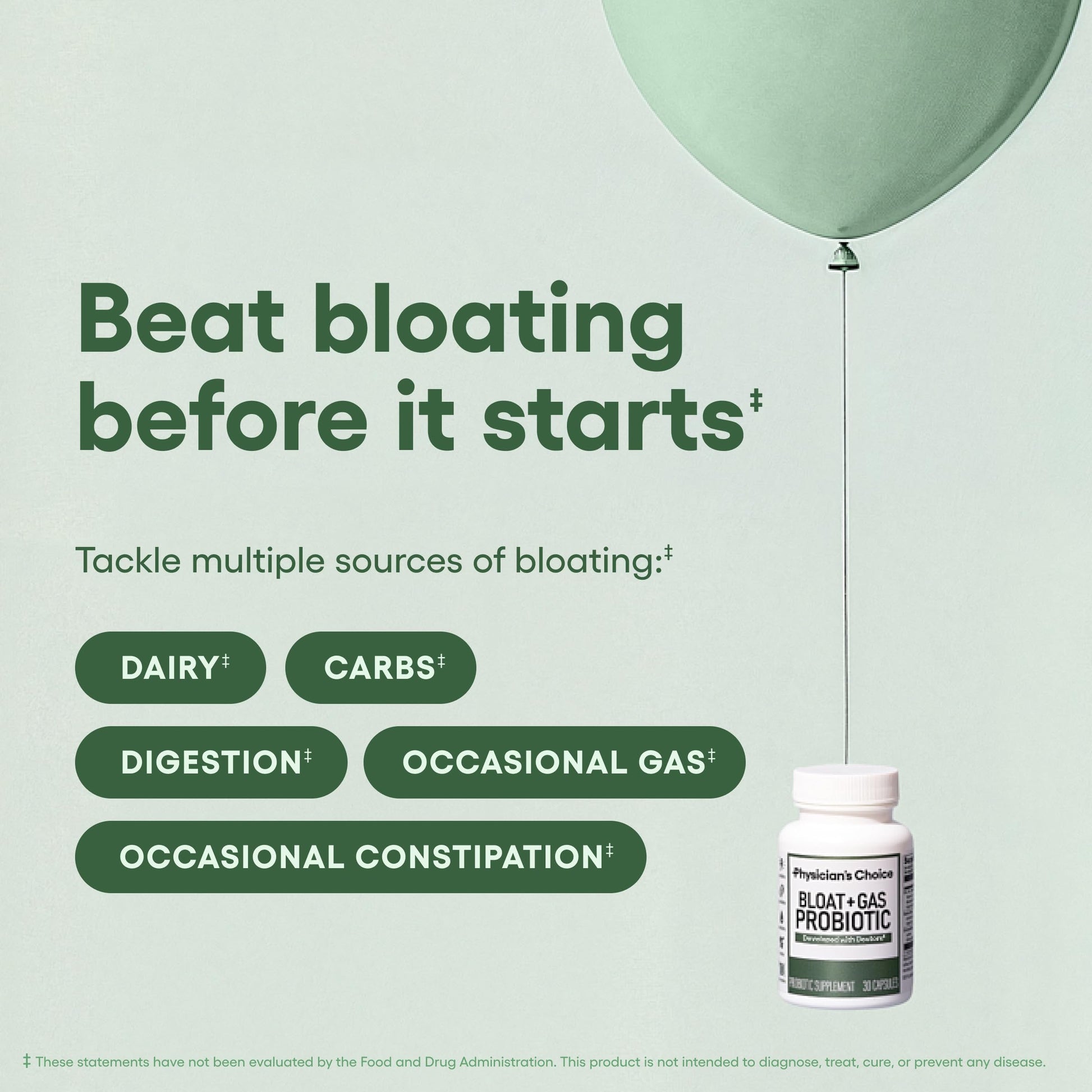Physician's CHOICE Bloat & Gas Probiotic 5-in-1 Proactive Support + Daily Relief - Digestion & Gut Health- Herbals, Digestive Enzymes, Post & Prebiotics - Gas Relief for Adults - Women & Men - 30ct Nirvana Guru
