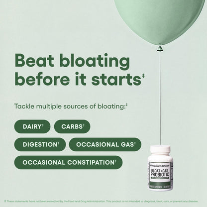 Physician's CHOICE Bloat & Gas Probiotic 5-in-1 Proactive Support + Daily Relief - Digestion & Gut Health- Herbals, Digestive Enzymes, Post & Prebiotics - Gas Relief for Adults - Women & Men - 30ct Nirvana Guru