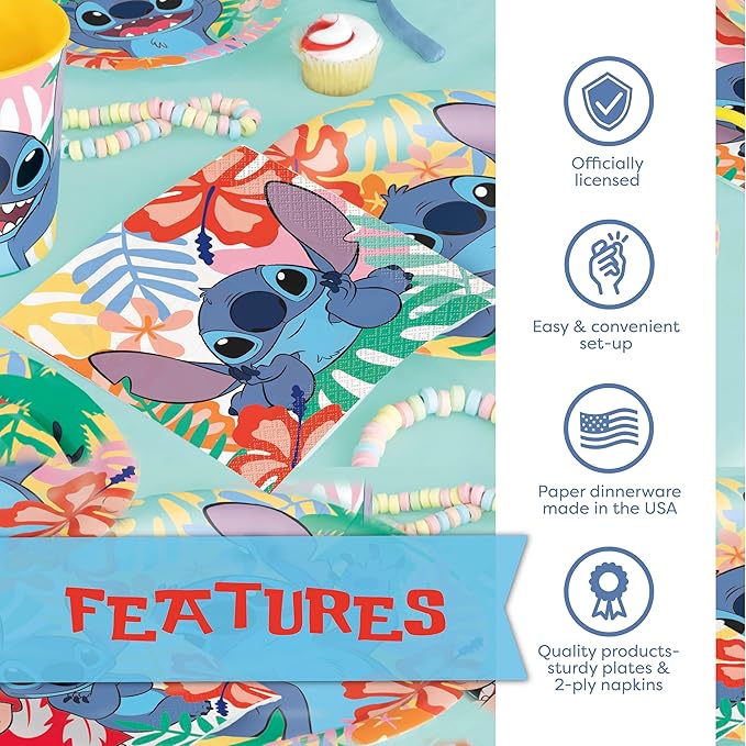 Lilo and Stitch Birthday Party Decorations for 16 | Banner, Tablecloth, Balloons, Plates and Napkins, Sticker | Stitch Birthday Decorations Nirvana Guru