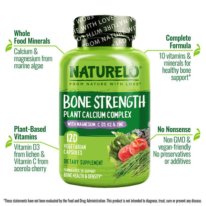 NATURELO Calcium Supplement - with Vitamin C, Vitamin D3, K2, and Calcium Magnesium Zinc for Bone Strength with Calcium 600mg - Plant-Based, 120 Vegetarian Capsules, Non-GMO, Soy & Gluten-Free Nirvana Guru