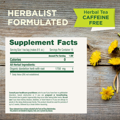 Traditional Medicinals Tea, Organic Dandelion Leaf & Root, Supports Kidney Function & Healthy Digestion, 16 Tea Bags - Nirvana Guru