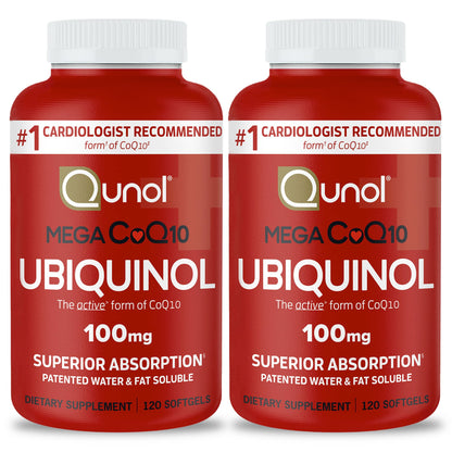 Qunol Mega Ubiquinol 100mg CoQ10, Superior Absorption, Patented Water and Fat Soluble Natural Supplement Form of Coenzyme Q10, Antioxidant for Heart Health, 100 Count Softgels Nirvana Guru