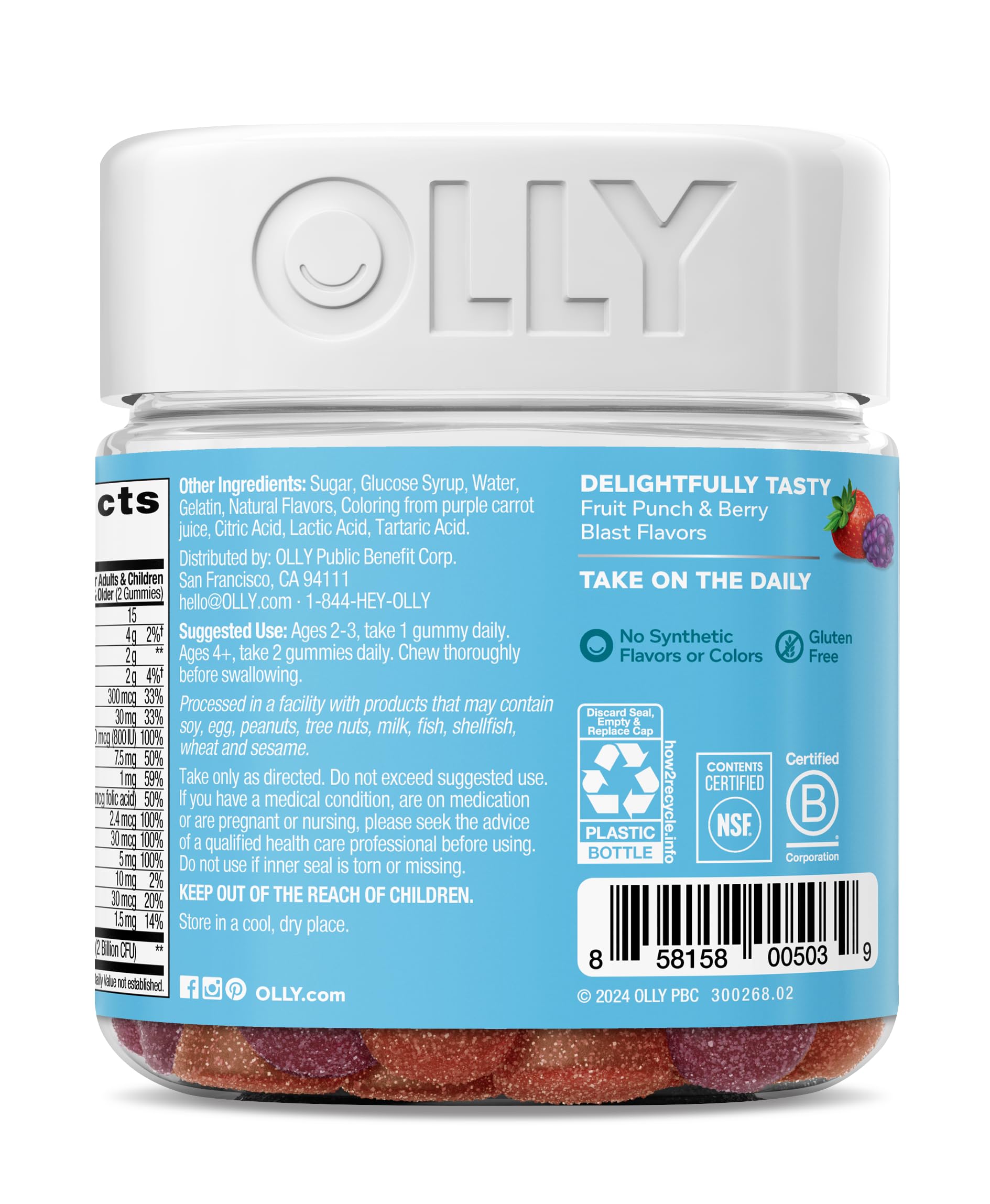OLLY Kids Multivitamin & Probiotic Gummy, Digestive Support, Vitamins A, D, C, E, B, Zinc, Chewable Supplement, Berry Flavor, 50 day supply - 100 Count Nirvana Guru
