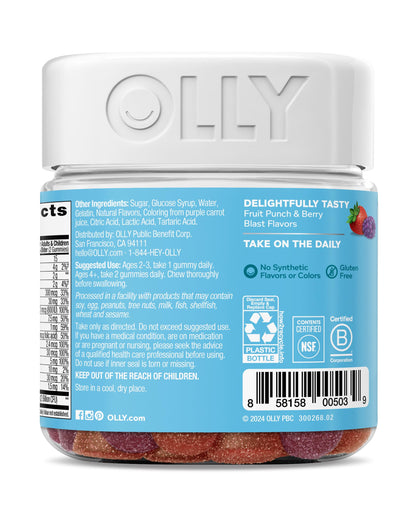 OLLY Kids Multivitamin & Probiotic Gummy, Digestive Support, Vitamins A, D, C, E, B, Zinc, Chewable Supplement, Berry Flavor, 50 day supply - 100 Count Nirvana Guru