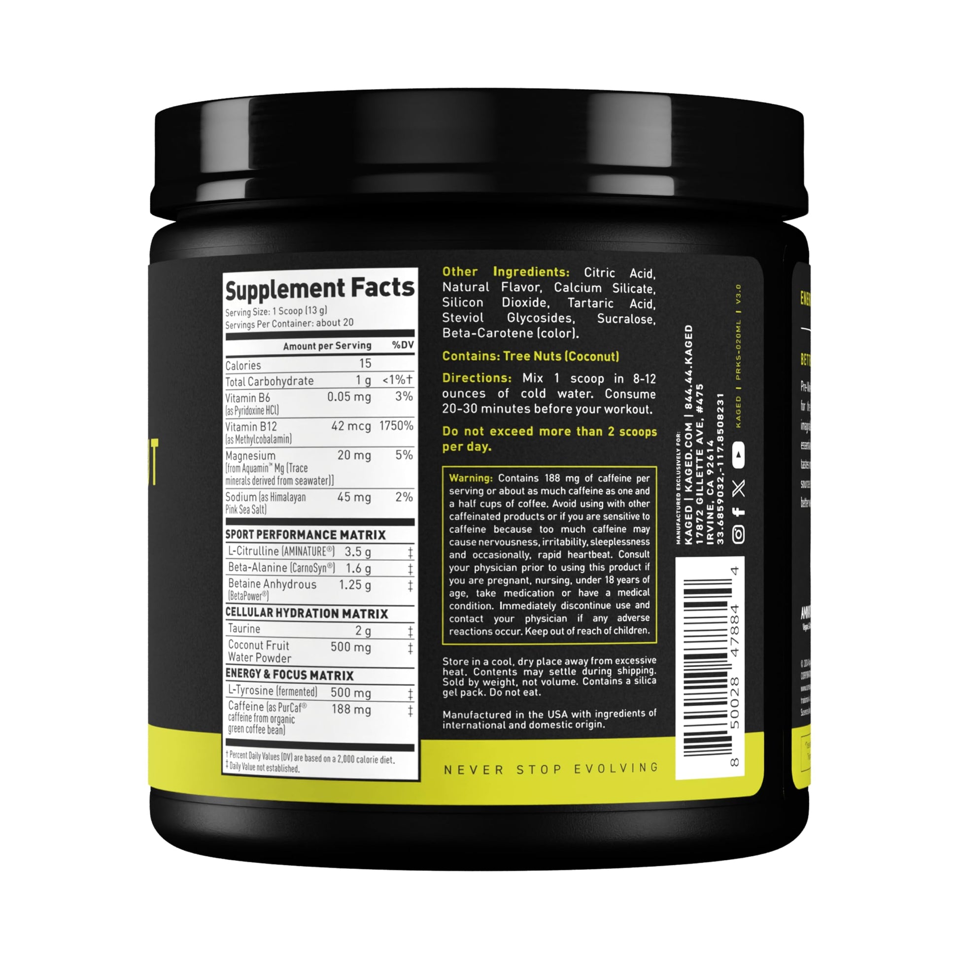 Kaged Sport Pre Workout Powder for Men & Women, Mango Lime, Sport Certified, 188mg Caffeine, Nitric Oxide Supplement, Beta Alanine for Energy, Weightlifting, Cardio Endurance & Strength, 20 Servings Nirvana Guru