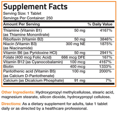 Bronson Super B Vitamin B Complex Sustained Slow Release (Vitamin B1, B2, B3, B6, B9 - Folic Acid, B12) Contains All B Vitamins 60 Tablets Nirvana Guru