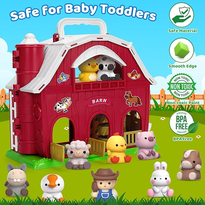 Aigybobo Farm Animals Big Barn Toys for 1 2 3 Year Old, Toddler Montessori Learning Toy, Farm Playset with Animal Figures and DIY Stickers, Christmas Birthday Gift for Baby Boys Girls Age 12-18 Months nirvanaguru