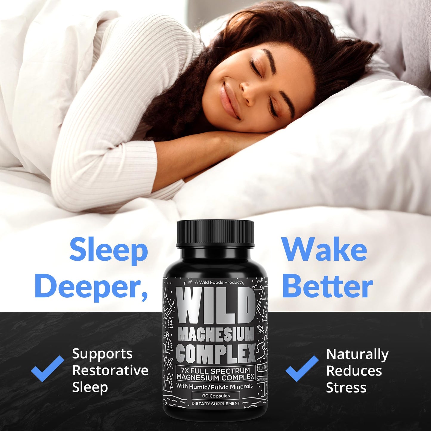 Wild Foods Magnesium Complex Supplement with 7X Forms, 90 Capsules | High Absorption, Full Spectrum, Easy Digestion | 500mg Glycinate, Bisglycinate, Malate, Orotate, Citrate, Taurate Nirvana Guru