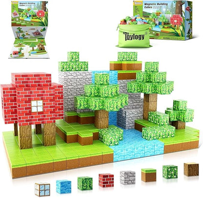 Magnetic Blocks-Build Mine Magnet World Edition, Magnetic Toys for Boys & Girls Age 3-4 4-5 6-8,STEM Montessori Sensory Toys for Toddlers Gifts for 3+ Years Old,48PCS Fidget 1" Cubes Construction Toy Nirvana Guru