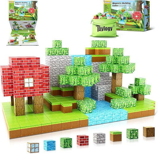 Magnetic Blocks-Build Mine Magnet World Edition, Magnetic Toys for Boys & Girls Age 3-4 4-5 6-8,STEM Montessori Sensory Toys for Toddlers Gifts for 3+ Years Old,48PCS Fidget 1" Cubes Construction Toy Nirvana Guru