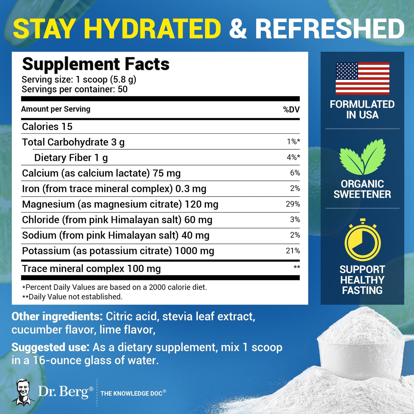 Dr. Berg Zero Sugar Hydration Keto Electrolyte Powder - Enhanced w/ 1000 mg of Potassium & Real Pink Himalayan Salt (NOT Table Salt) - Raspberry & Lemon Flavor Hydration Drink Supplement, 100 Servings - Nirvana Guru