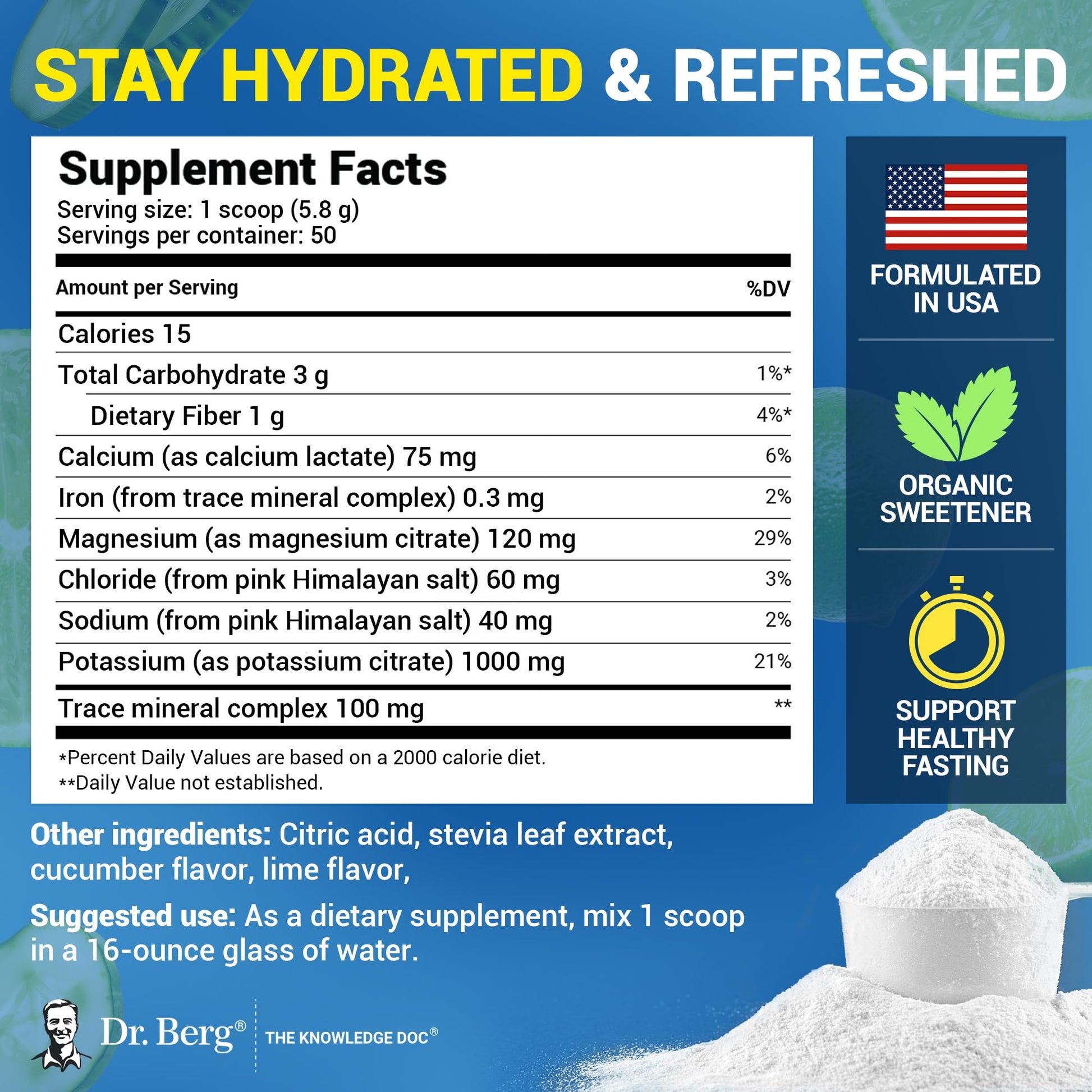 Dr. Berg Zero Sugar Hydration Keto Electrolyte Powder - Enhanced w/ 1000 mg of Potassium & Real Pink Himalayan Salt (NOT Table Salt) - Raspberry & Lemon Flavor Hydration Drink Supplement, 100 Servings - Nirvana Guru