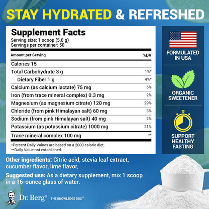 Dr. Berg Zero Sugar Hydration Keto Electrolyte Powder - Enhanced w/ 1000 mg of Potassium & Real Pink Himalayan Salt (NOT Table Salt) - Raspberry & Lemon Flavor Hydration Drink Supplement, 100 Servings - Nirvana Guru