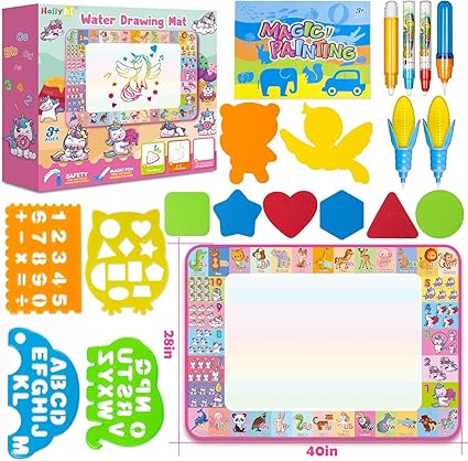 Aqua Water Doodle Mat - Kids Drawing Mat Toddlers Educational Toys for Age 3 4 5 6 7 8 Year Old Boys Girls Gifts - Neon Color Mat Doodle Board Writing Drawing Toys Holiday Christmas Birthday Gifts nirvanaguru