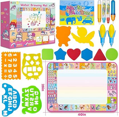 Aqua Water Doodle Mat - Kids Drawing Mat Toddlers Educational Toys for Age 3 4 5 6 7 8 Year Old Boys Girls Gifts - Neon Color Mat Doodle Board Writing Drawing Toys Holiday Christmas Birthday Gifts nirvanaguru