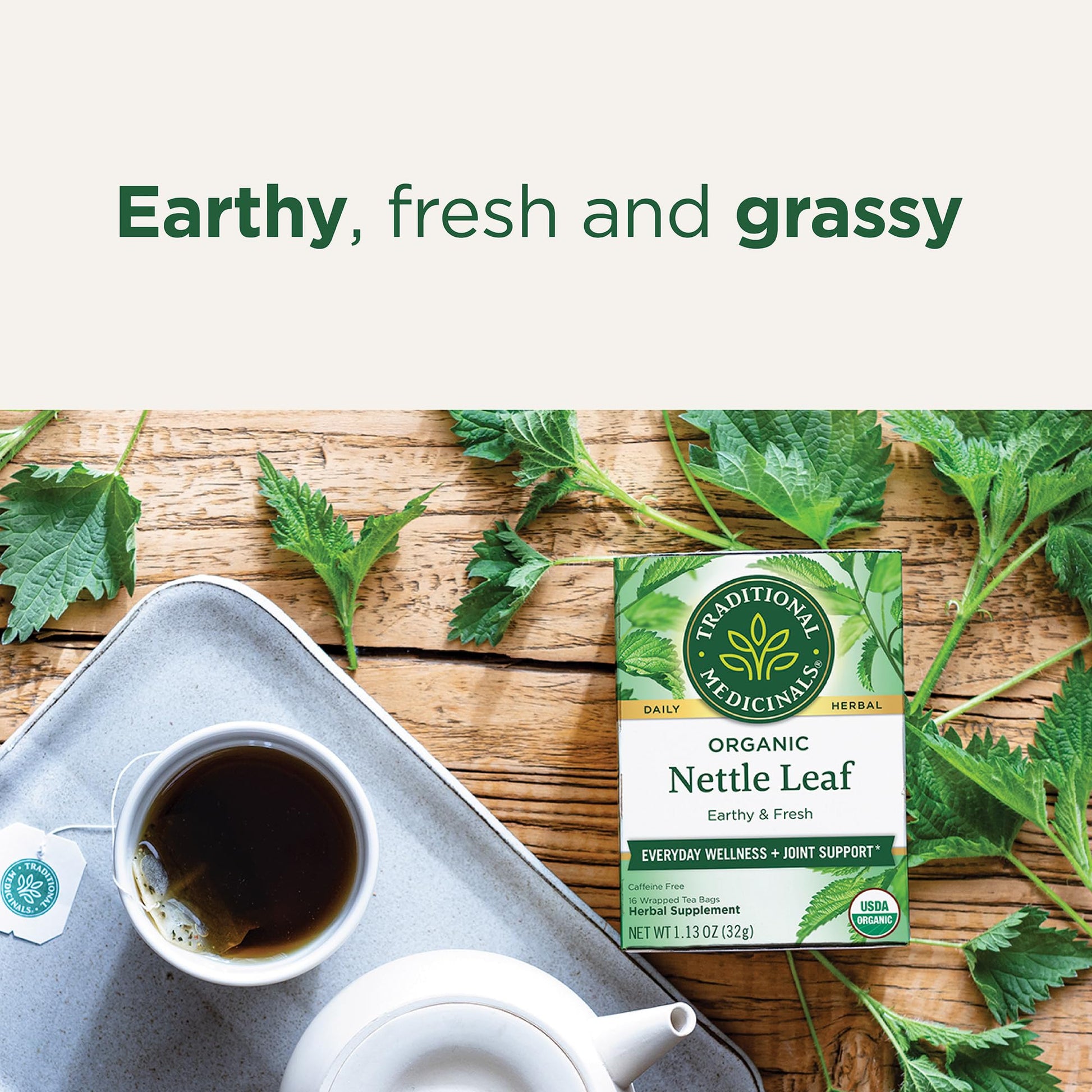 Traditional Medicinals Organic Nettle Leaf Herbal Tea, Supports Joint Health & Overall Wellness, (Pack of 1) - 16 Tea Bags - Nirvana Guru