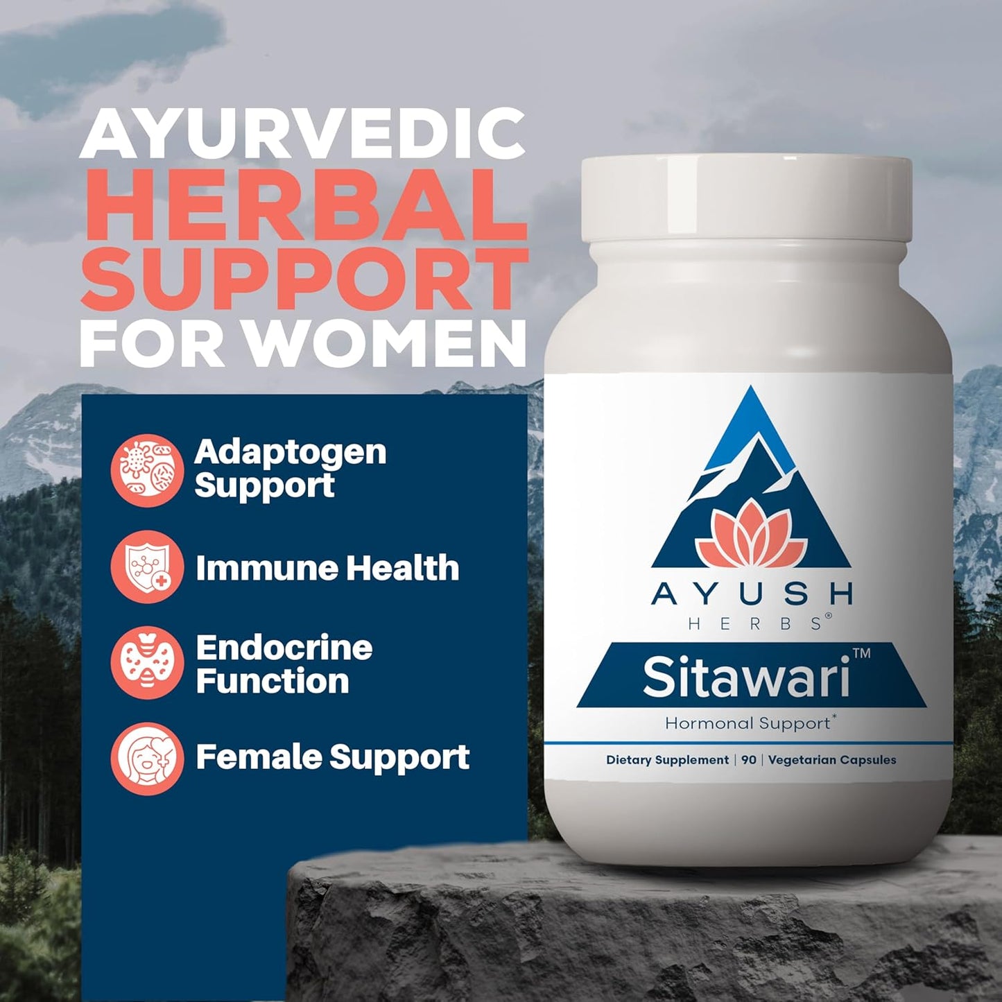 Ayush Herbs Sitawari - Shatavari Capsules for Women, Shatavari Root Supplement, Hormone Balance for Women, Natural Female Reproductive Support - 90 Vegetarian Capsules (1 Count) Nirvana Guru