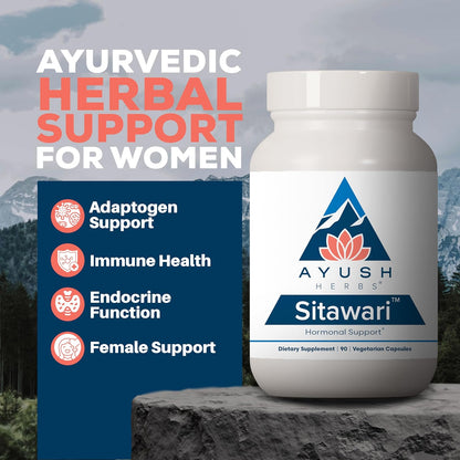 Ayush Herbs Sitawari - Shatavari Capsules for Women, Shatavari Root Supplement, Hormone Balance for Women, Natural Female Reproductive Support - 90 Vegetarian Capsules (1 Count) Nirvana Guru