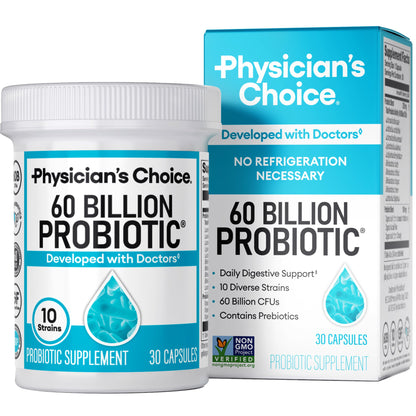Physician's CHOICE Probiotics 60 Billion CFU - 10 Strains + Organic Prebiotics - Immune, Digestive & Gut Health - Supports Occasional Constipation, Diarrhea, Gas & Bloating - for Women & Men - 60ct Nirvana Guru