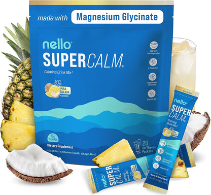 Supercalm Powdered Drink Mix, Raspberry Lemonade, L Theanine, Ksm-66 Ashwagandha, Magnesium Glycinate, Vitamin D 3, Supplements for Relaxation & Focus, No Sugar, Non GMO, On The Go, 20 Ct