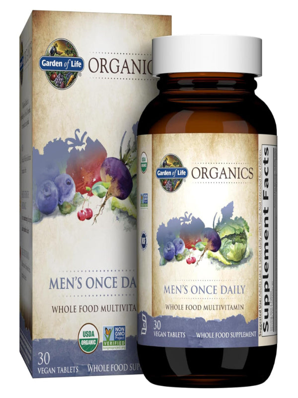 Garden of Life Organics Men's Once Daily Whole Food Multivitamin - 60 Tablets, Vegan Mens Multi for Health & Well-Being, Organic Mens Vitamins & Minerals, Vitamin C, Zinc - Nirvana Guru