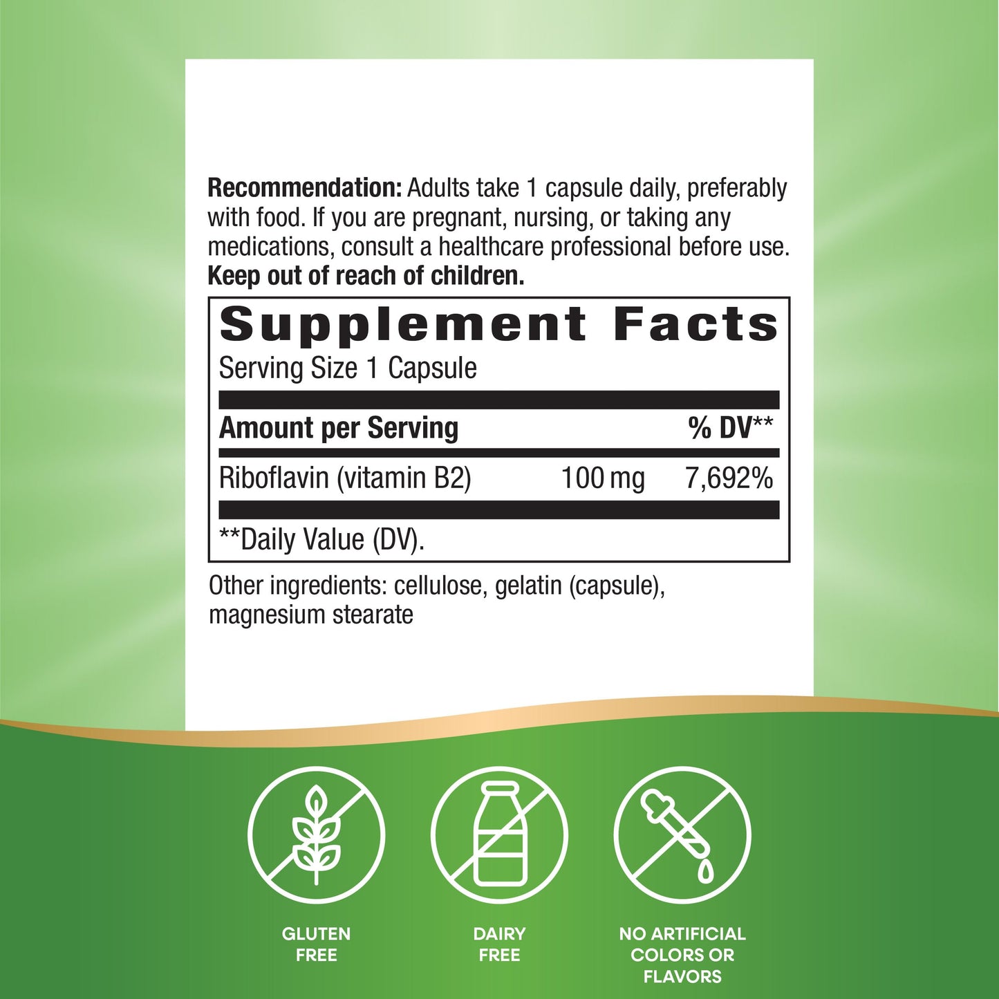Nature's Way Riboflavin Vitamin B2, Supports Cellular Energy Production*, High Potency Riboflavin, 100 mg per Serving, 100 Capsules (Packaging May Vary) - Nirvana Guru