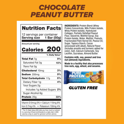 Pure Protein Bars, High Protein, Nutritious Snacks to Support Energy, Low Sugar, Gluten Free, Chocolate Deluxe, 1.76 oz., 12 Count(Pack of 1) (Packaging may vary)