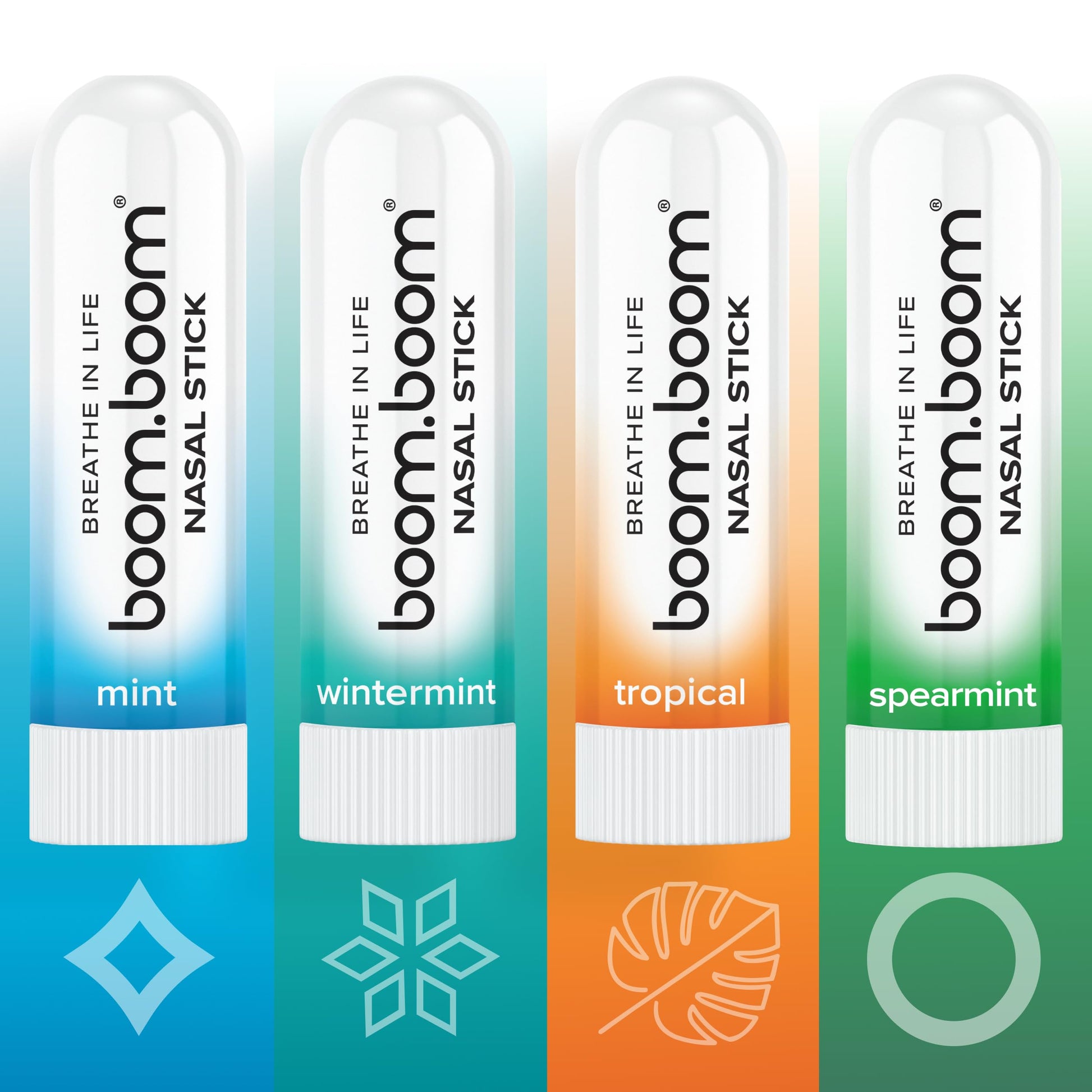 BoomBoom Nasal Stick | Vapor Flow Technology | Cool Refreshing Sensation | Natural Mood Boost | Simple Ingredients | Essential Oils + Menthol Inhaler (Mint, Wintermint, Tropical, Lavender) Nirvana Guru