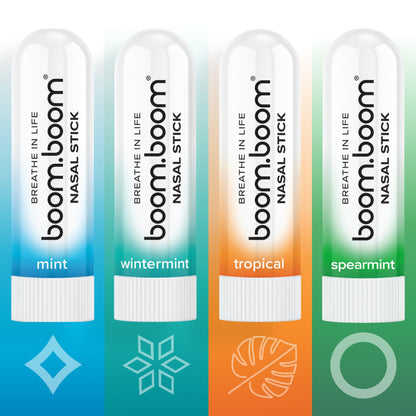 BoomBoom Nasal Stick | Vapor Flow Technology | Cool Refreshing Sensation | Natural Mood Boost | Simple Ingredients | Essential Oils + Menthol Inhaler (Mint, Wintermint, Tropical, Lavender) Nirvana Guru