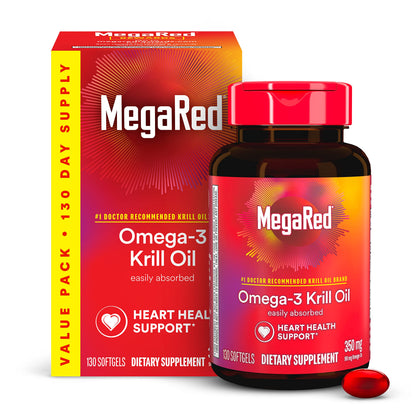 MegaRed - Omega-3 Krill Oil 350mg Softgels (130 Count in A Bottle), EPA & DHA Omega-3 Fatty Acids with No Fishy Aftertaste Unlike Fish Oil, Contains Antioxidant Astaxanthin - Nirvana Guru