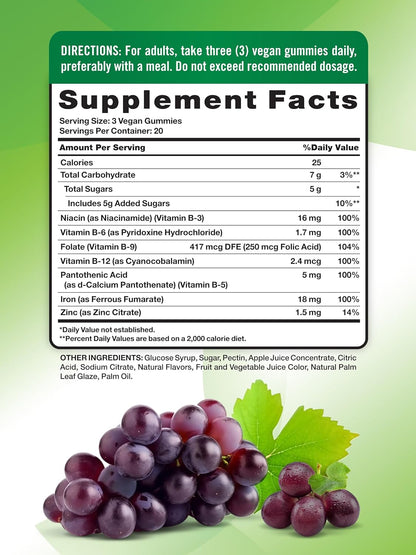 Nature's Truth Iron Gummies | 60 Count | Vegan, Non-GMO & Gluten Free Supplement | with Zinc & B Vitamins | Grape Flavor Nirvana Guru