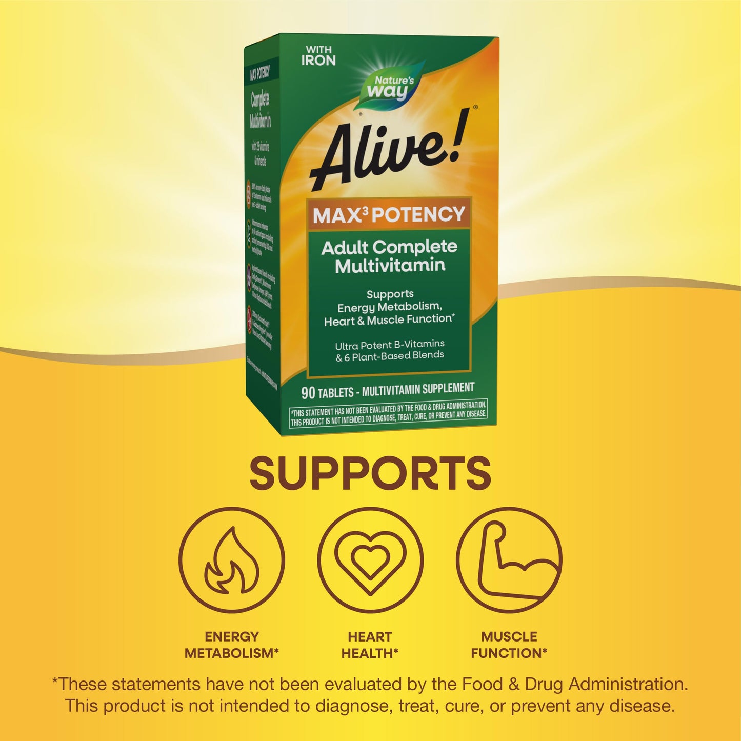 Nature's Way Alive! Max3 Potency Adult Complete Multivitamin, Ultra Potency B-vitamins to Support Energy Metabolism*, with Methylated B12 and Folate, 180 Tablets - Nirvana Guru