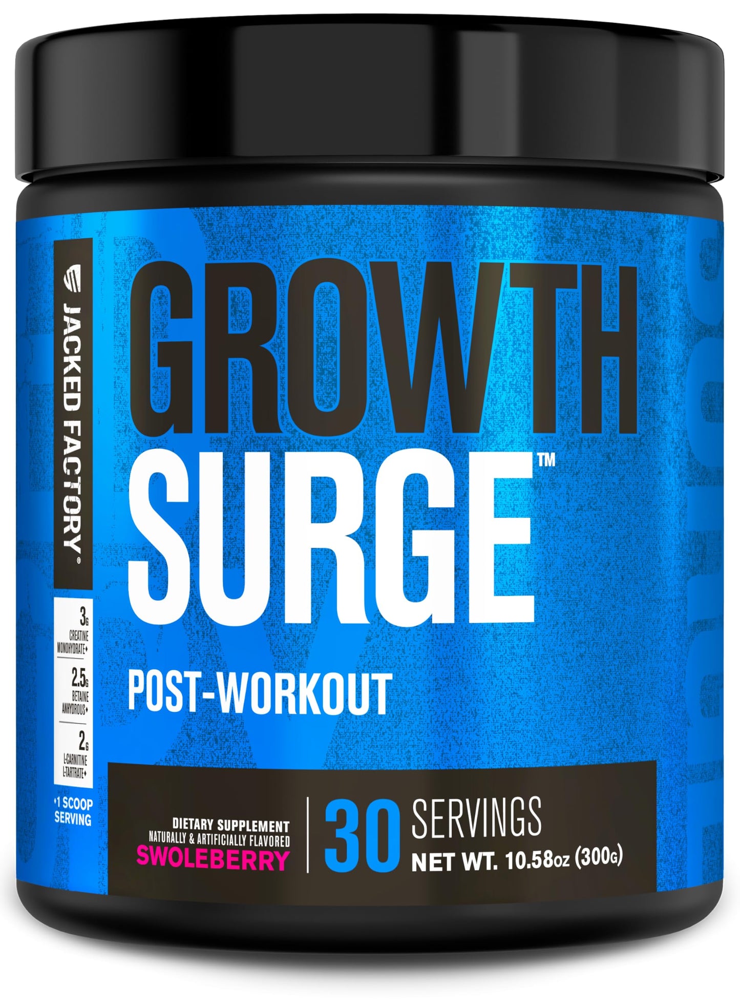 Jacked Factory Growth Surge Creatine Post Workout w/L-Carnitine - Daily Muscle Builder & Recovery Supplement with Creatine Monohydrate, Betaine, L-Carnitine L-Tartrate - 30 Servings, Swoleberry Nirvana Guru