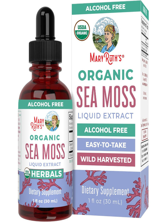 MaryRuth Organics USDA Irish Sea Moss Liquid Drops | Organic Irish Moss | Chondrus crispus | Formulated for Adults & Kids Ages 14+ | Unflavored | Sugar Free | Vegan | Non-GMO | 1 Fl Oz - Nirvana Guru