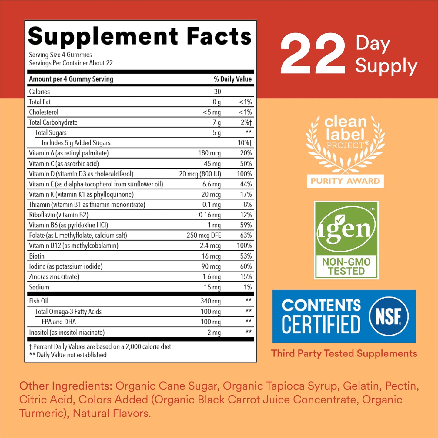 SmartyPants Kids Multivitamin Gummies - Improved Formula: Omega 3 (DHA/EPA), Vitamins D3, C, B12, B6, Vitamin A, K & Zinc, Gluten Free, Three Fruit Flavors, 60 Count (30 Day Supply)