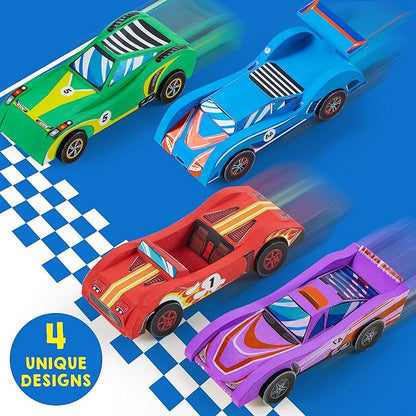 Klever Kits 4 DIY Wooden Race Cars-Build & Paint Your Own Wood Craft Kit, 4 Race Cars Toy, Easy to Assemble Arts Crafts Kit, Birthday Party Presents for Kids Boys and Girls nirvanaguru