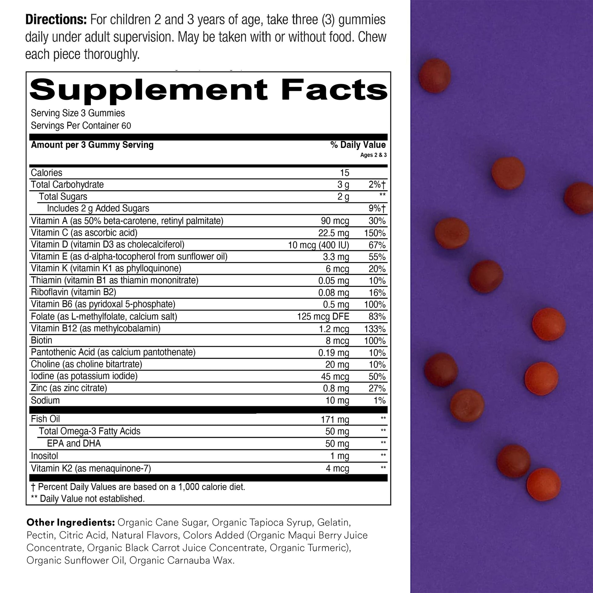 SmartyPants Toddler Multivitamin Gummies - Improved Formula: Omega 3 (DHA/EPA), Vitamins D3, C, Vitamin B12, B6, A, K & Zinc, Biotin, Gluten Free, Three Fruit Flavors, 60 Count (30 Day Supply) Nirvana Guru
