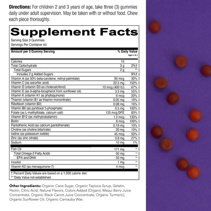 SmartyPants Toddler Multivitamin Gummies - Improved Formula: Omega 3 (DHA/EPA), Vitamins D3, C, Vitamin B12, B6, A, K & Zinc, Biotin, Gluten Free, Three Fruit Flavors, 60 Count (30 Day Supply) Nirvana Guru